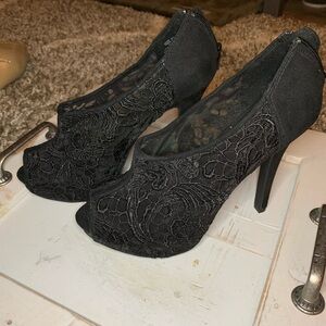 Escarpins à Plateforme Résille Noirs – Bout Ouvert, Talons, Taille 36, Neufs Sans Boîte